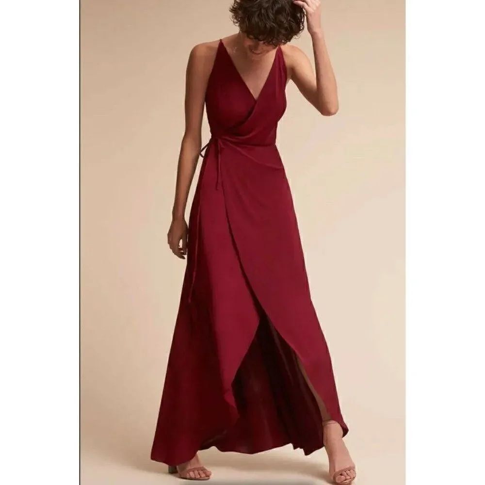 NEW ANTHROPOLOGIE BHLDN SZ S TWOBIRDS LILY WRAP MAXI DRESS IN BURGUNDY